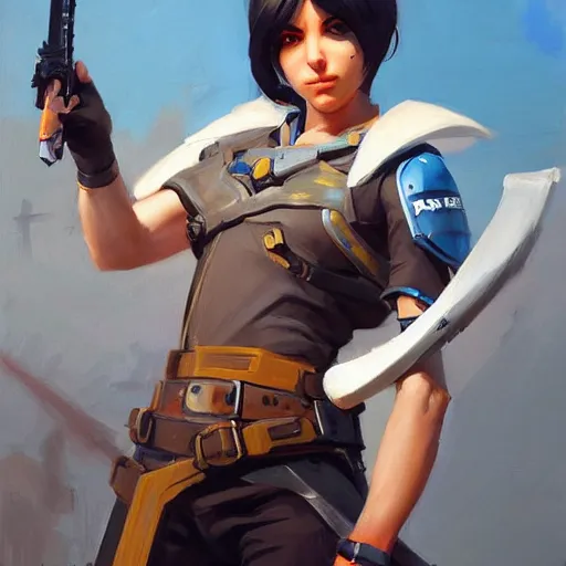 Image similar to greg manchess portrait painting of eren jager as overwatch character, medium shot, asymmetrical, profile picture, organic painting, sunny day, matte painting, bold shapes, hard edges, street art, trending on artstation, by huang guangjian and gil elvgren and sachin teng