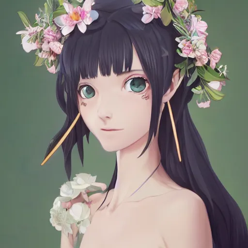 Prompt: a stunning portrait of an olive - skinned witch with cat ears wearing an ornate flower dress, by makoto shinkai, wlop, andrei riabovitchev, sakimichan, summer vibes, very coherent symmetrical artwork, perfect face, studio lighting, smooth, sharp focus, 4 k, masterpiece, trending on artstation