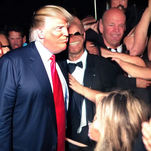 Prompt: donald trump, magic city nightclub, award winning, flash photo, paparazzi,