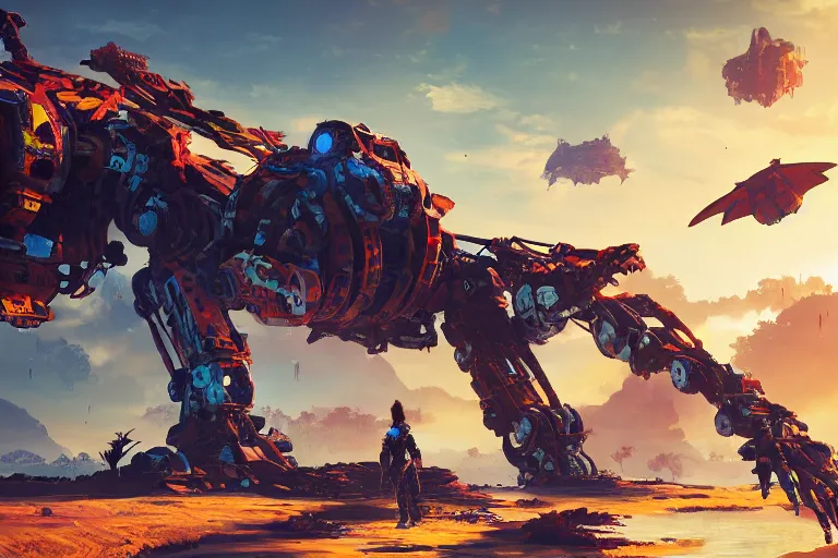 Image similar to sunwing machine mecanical creature robot of horizon forbidden west horizon zero dawn bioluminiscence global illumination ray tracing hdr fanart arstation by ian pesty and alena aenami artworks in 4 k
