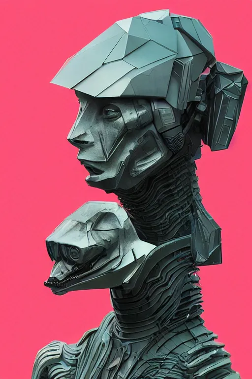 Prompt: full body gargoyle, blade runner 2 0 4 9, scorched earth, cassette futurism, modular synthesizer helmet, the grand budapest hotel, glow, digital art, artstation, pop art, by hsiao - ron cheng