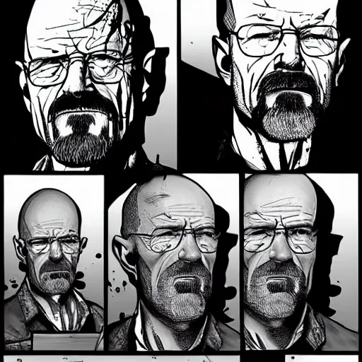 Prompt: Walter White in The Walking Dead, comic concept art