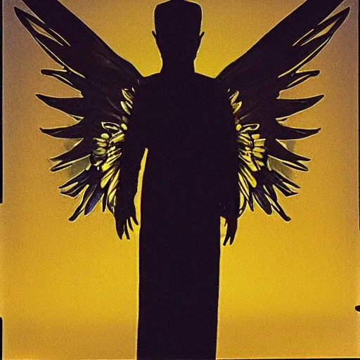 Prompt: shadow figure with cosmic wings, a photograph taken by unseen horrors and the hidden master