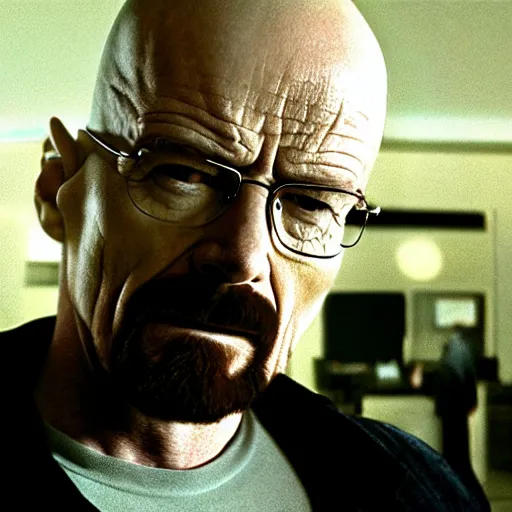 Prompt: walter white as a character from the matrix, award winning shot