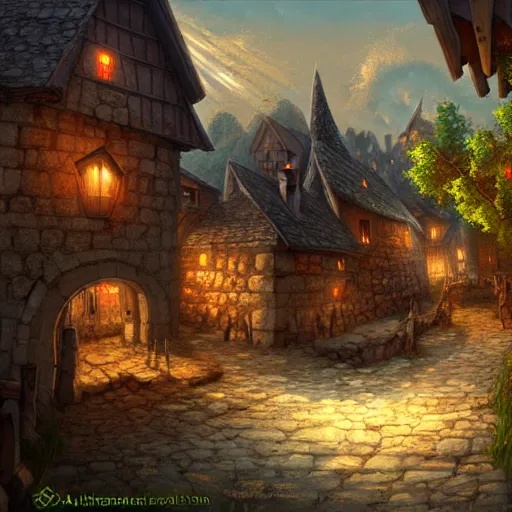 Image similar to medieval village, artstation, fantasy