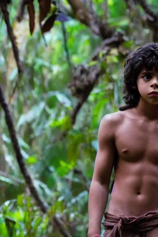 Image similar to young jake t. austin plays mowgli in the live action adaptation of the jungle book, 3 5 mm photography, highly detailed, cinematic lighting, 4 k