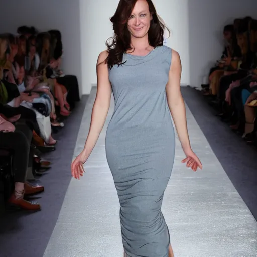 Image similar to April O'Neill on the catwalk as a fashion model