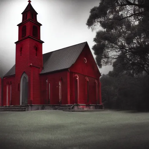 Prompt: creepy red church, blood moon, desktop background, high definition