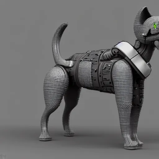 Prompt: a cybernetically enhanced dog, digital art, 3 d render, blender,