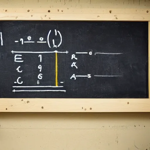 Prompt: physics equations written in chalk on a blackboard