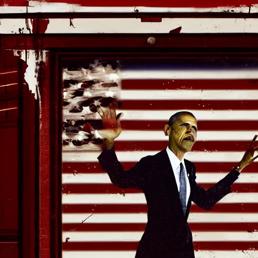 Prompt: barack obama escaping the backrooms, scp, horror, drama, cinematic, grunge film