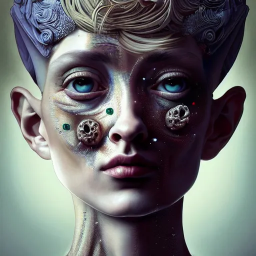 Prompt: Colour Caravaggio style Photography of Beautiful woman with highly detailed 1000 years old face wearing higly detailed sci-fi halo above head designed by Josan Gonzalez. Woman wearing hyperrealistic sci-fi dress , Many details . In style of Josan Gonzalez and Mike Winkelmann andgreg rutkowski and alphonse muchaand and Caspar David Friedrich and Stephen Hickman and James Gurney and Hiromasa Ogura. volumetric natural light