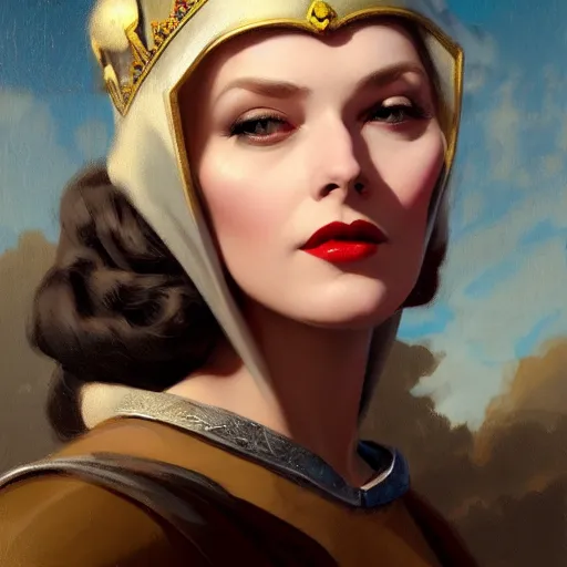 Prompt: medieval german queen portrait matte painting, trending on artstation, gil elvgren, greg rutkowski, magali villeneuve, artgerm, jeremy lipkin, michael garmash