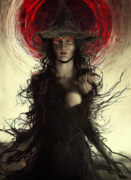 Prompt: portrait, A witch in front of the full big moon, book cover, red white and black colors, dramatic lighting, cinematic, establishing shot, extremly high detail, foto realistic, cinematic lighting, intricate line drawings, by Yoshitaka Amano, Ruan Jia, Kentaro Miura, Artgerm, post processed, concept art, artstation, matte painting, style by eddie mendoza, raphael lacoste, alex ross