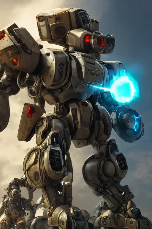 Image similar to mechwarrior 5 : mercenaries mech megaman transformer robot boss tank engine game octane render, 4 k, hd 2 0 2 2 3 d cgi rtx hdr style chrome reflexion glow fanart, global illumination ray tracing hdr fanart arstation by ian pesty by jesper ejsing pixar and disney unreal zbrush central hardmesh