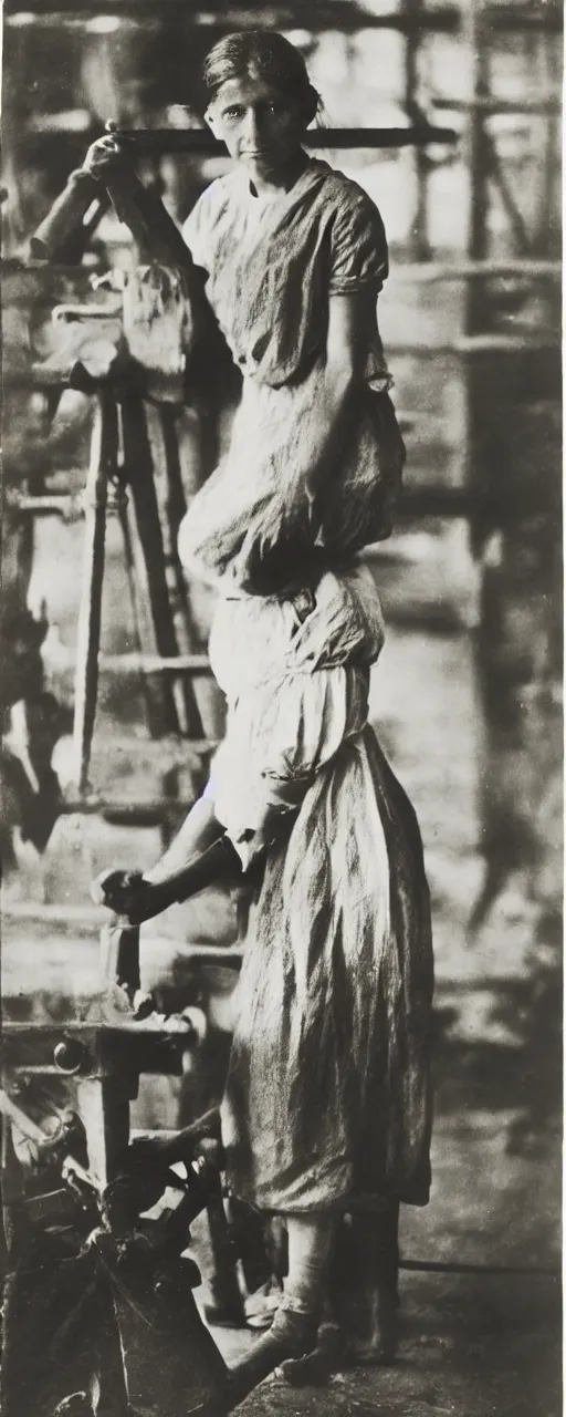 Image similar to famous photography Lewis Hine’s famous image Cotton Mill Girl, 1908