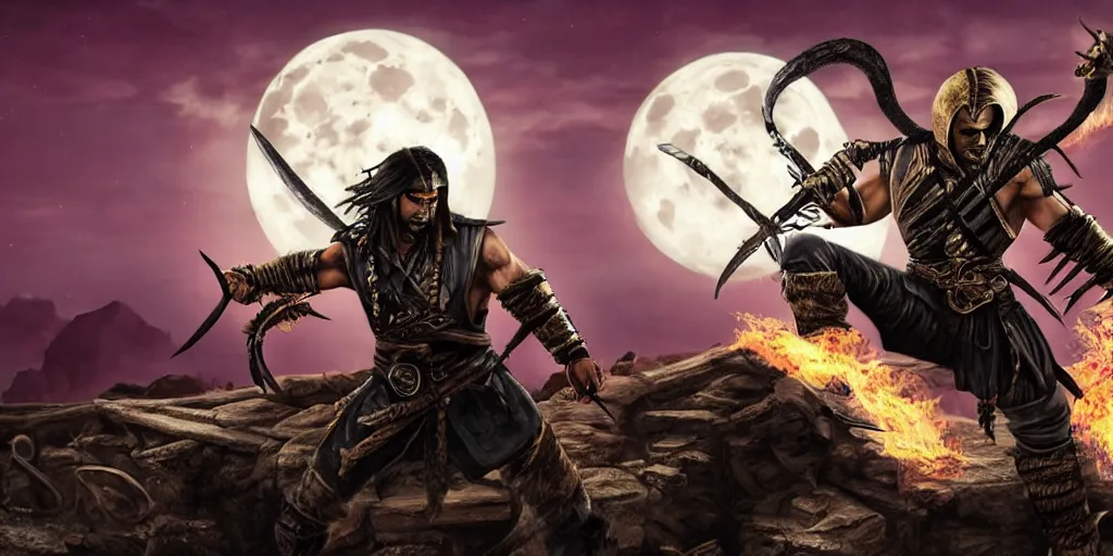 photo of kitana and baraka from mortal kombat 2, Stable Diffusion