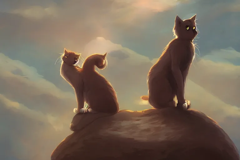 Image similar to cat standing on a rock in front of a crowd of cats, dramatic, backlighting, trending on artstation, digital art, trending on furaffinity, by kawacy