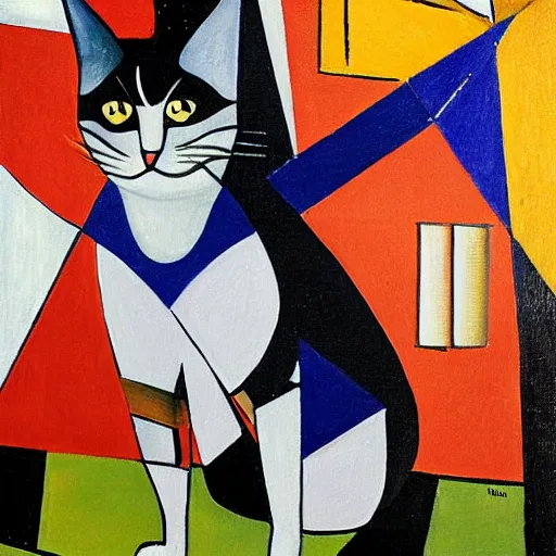 Prompt: a cubism painting of a cat dressed as French emperor Napoleon
