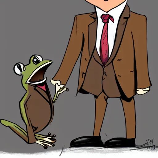 Image similar to frog in brown three. piece suit with pocket watch, concept art style