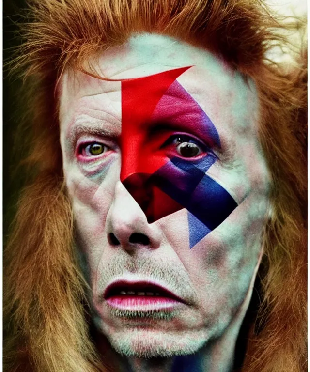 Image similar to a color photograph of david bowie, by kyle thompson, intense, bold, exaggerated, overblown, hyperrealistic, ultra sharp, extra details, ultra high quality, trending on pinteresst