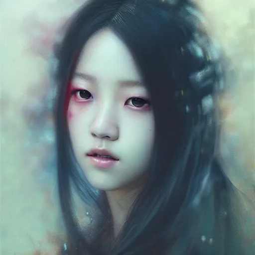 Image similar to jisoo of blackpink, hyperrealistic portrait, bladerunner street, by karol bak and agnes cecile and artgerm, fantasy art, photo realistic, dynamic lighting, artstation, poster, volumetric lighting, very detailed face, 8 k, award winning