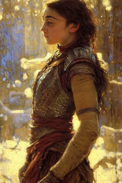 Prompt: portrait of arya stark. art by gaston bussiere.