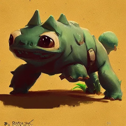 Image similar to Bulbasaur of metal, digital Art, Greg rutkowski, Trending artstation,cinematic