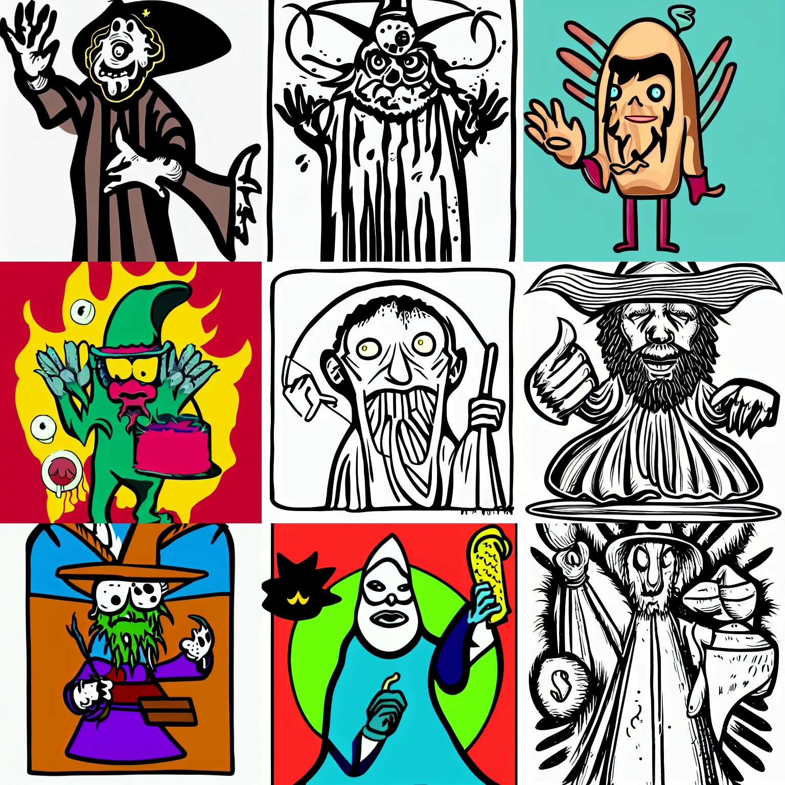 Prompt: weird wizard 🍗 monster in a hand-drawn vector, svg, cult-classic-comic-style