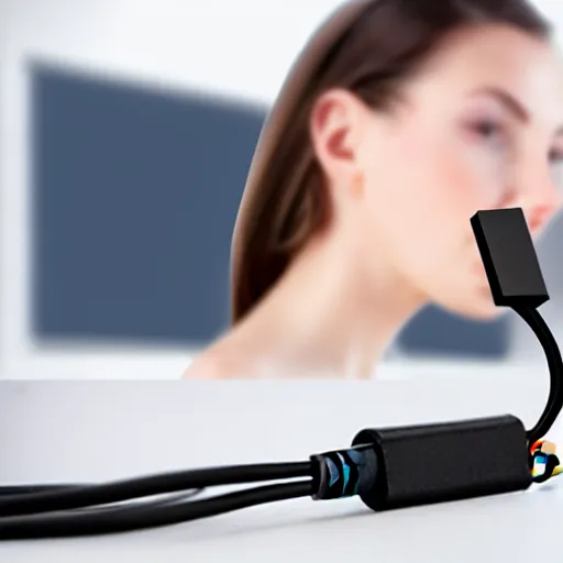 Image similar to usb cable plugged in, back of head, woman, computer, hair clip