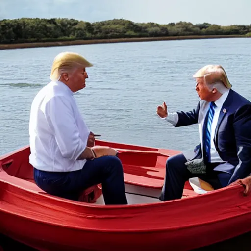 Prompt: trump and biden sitting in a boat together