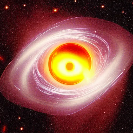 Prompt: Picture of BLack Hole Eating Neutron Star