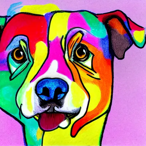 Image similar to a colorful drawing of a surprised dog