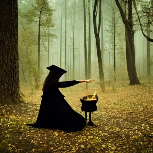 Prompt: witch performing a ritual in a dark forest