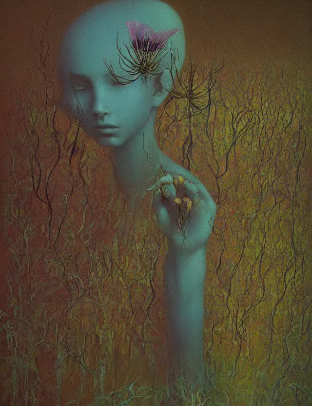 Prompt: fungal bloom fairy monarch forgotten mold fae king by zdzisław beksiński, oil painting award winning, chromatic aberration bizarre colors