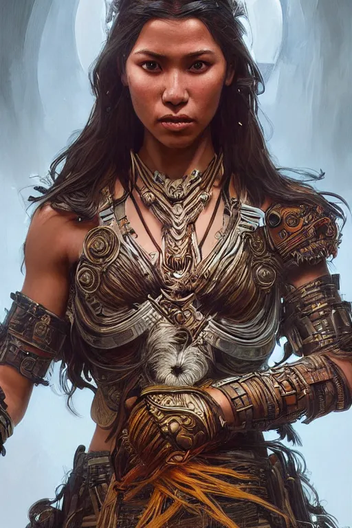 Image similar to portrait of a female Amazon warrior looking fierce, sci-fi, fantasy, intricate, dramatic lighting elegant, highly detailed, high contrast, dramatic studio lighting, cgsociety, artstation, octane render, unreal engine, concept art, sharp focus, art by artgerm and greg rutkowski and alphonse mucha