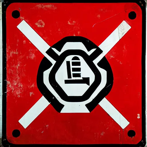 Prompt: an industrial caution sign warning against minotaurs