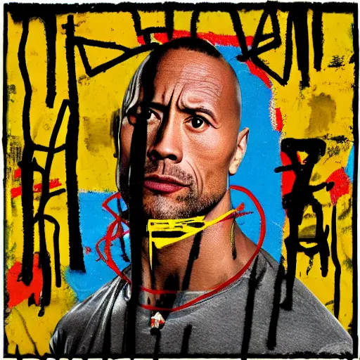 Image similar to dwayne johnson album cover basquiat style