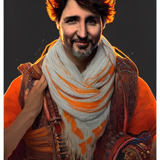 Prompt: portrait justin trudeau wearing orange pheta, setting taj mahal, ssci - fi and fantasy, intricate highly detailed digital painting, artstation, concept art, smooth and sharp focus, illustration, art by tan zi and ayanamikodon and alphonse mucha and wlop