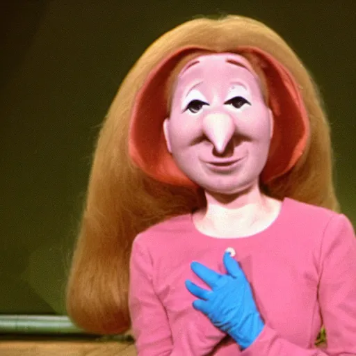 Image similar to children's tv show about a woman with a nostril face, long snout, wacky live-action children's television show, 1974, technicolor