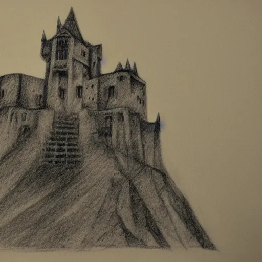 Prompt: pencil sketch of a castle of death