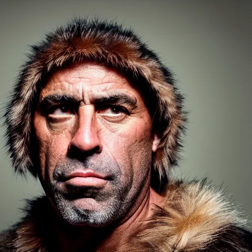 Image similar to Photo portrait Joe Rogan as a neanderthal cave man wrapped in fur cloak lit by fire cave background dramatic lighting 85mm lens by Steve McCurry