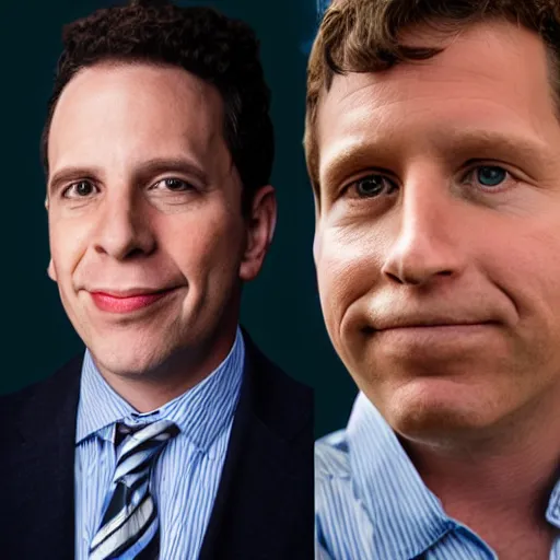 Image similar to a portrait photograph of a hybrid between max blumenthal - jimmy dore - aaron mate - tucker carlson - matt taibbi - glenn greenwald