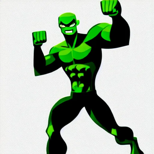 Prompt: a picture of a green man with his fist up, vector art by mor than, trending on deviantart, mingei, flat shading, prerendered graphics, marvel comics