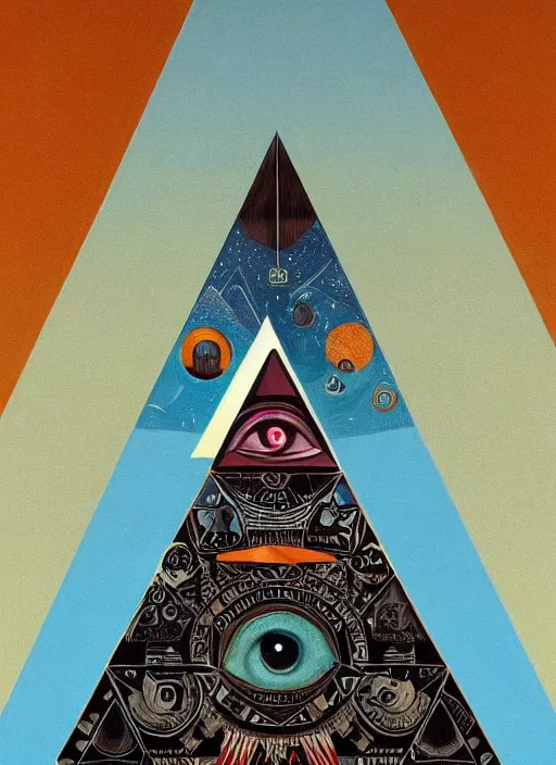 Image similar to illuminati pyramid with an eye floating on top of it, hyper detailed 8k realistic painting by Hilma At Klint, trending on artstation