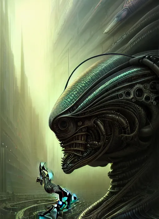 Image similar to portrait shot of alien insect cybertronic in a scenic dystopian environment, intricate, elegant, highly detailed, centered, digital painting, artstation, concept art, smooth, sharp focus, illustration, artgerm, tomasz alen kopera, peter mohrbacher, donato giancola, joseph christian leyendecker, wlop, boris vallejo