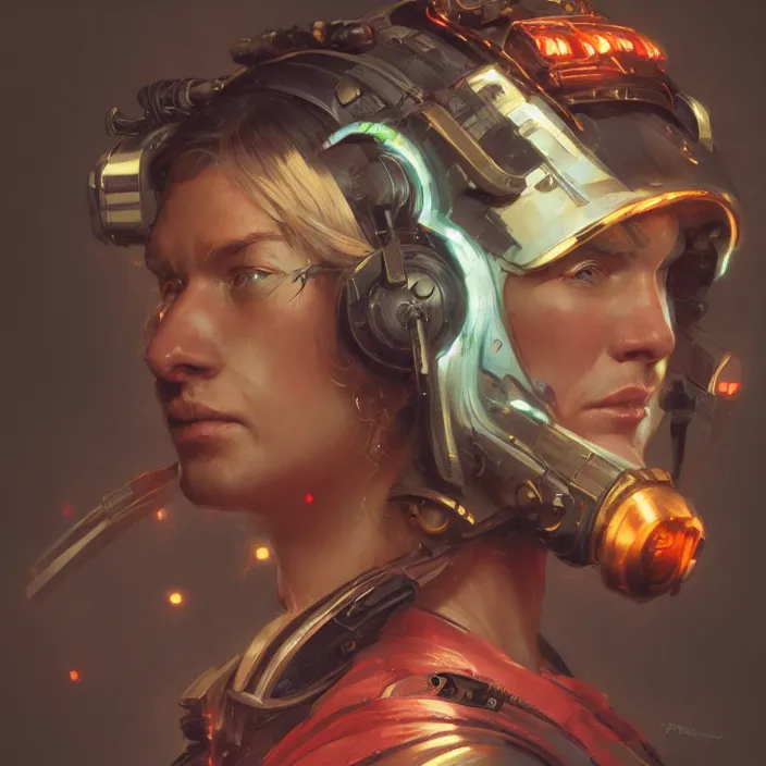 Image similar to a head and shoulders portrait of a space pirate, neon, retro, steampunk, smooth, sharp focus, intricate, artstation, detailed concept art by Greg Rutkowski and Norman Rockwell and artgerm