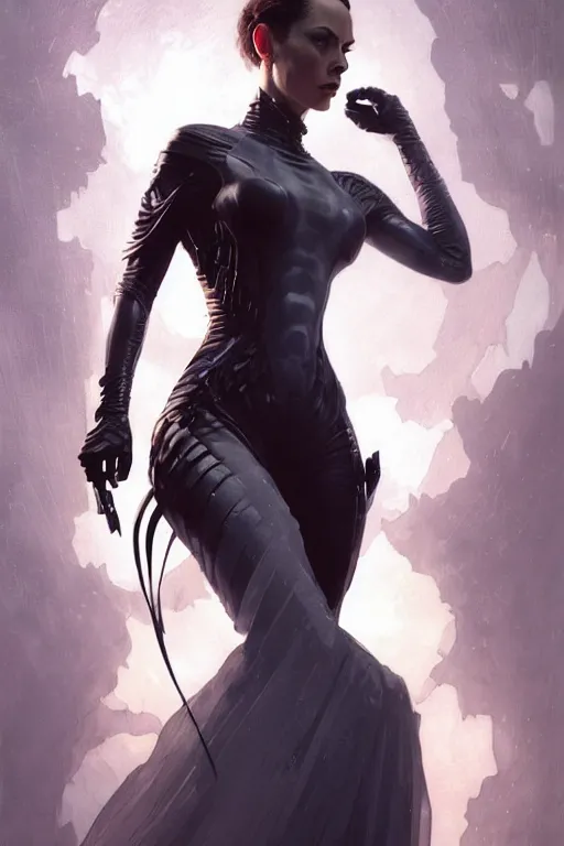 Image similar to elegant punisher aeon flux gown profile picture by greg rutkowski, dynamic pose, intricate, futuristic, fantasy, elegant, by stanley artgerm lau, greg rutkowski, thomas kindkade, alphonse mucha, loish, mugler, norman rockwell,