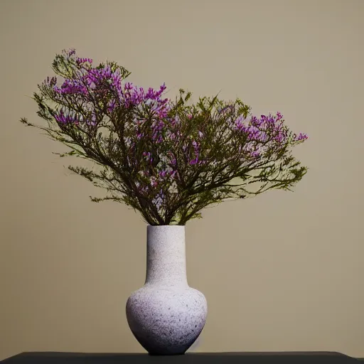 Image similar to a photo of 8k Ikebana in flower vase, ikenobo, ohararyu, sougetsu, wide angle, full body, sony a7r3, ultra detail, photorealistic, in simple background