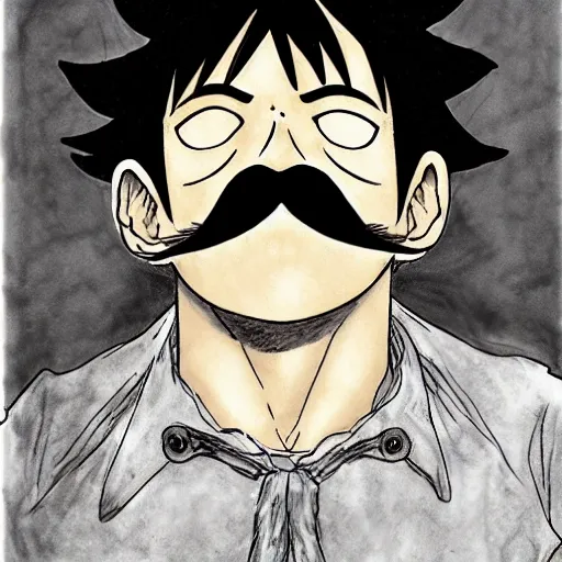 Image similar to [ luffy mustache ] ( by kim jung gi ) ( by kentaro miura )